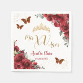 Red Floral Quinceanera Birthday Gold Schmetterling Serviette (Vorderseite)