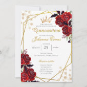 Red Floral Quinceanera Einladung (Vorderseite)