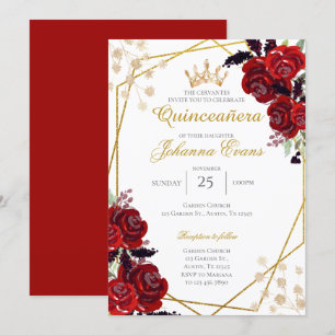 Red Floral Quinceanera Einladung