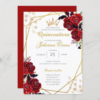Red Floral Quinceanera Einladung
