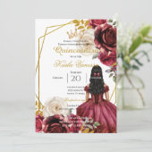 Red Floral Quinceanera Einladung (Stehend Vorderseite)
