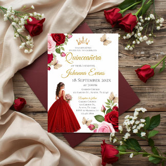 Red Floral Quinceanera Einladung