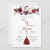 Red Floral Quinceañera Invitation Spanish  Einladung (Vorderseite)