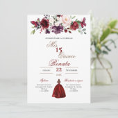 Red Floral Quinceañera Invitation Spanish  Einladung (Stehend Vorderseite)
