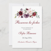 Red Floral Quinceanera Save The Date (Vorderseite)