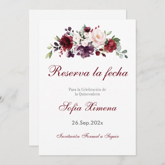 Red Floral Quinceanera Save The Date (Vorne/Hinten)