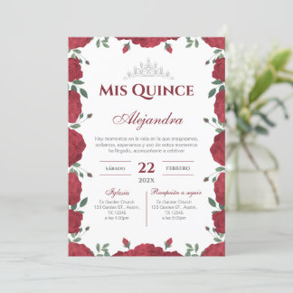 Red Floral Quinceañera Spanish Einladung