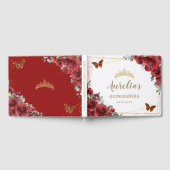 Red Floral Quinceanera Sweet 16 Goldbarren Gästebuch (Voll)