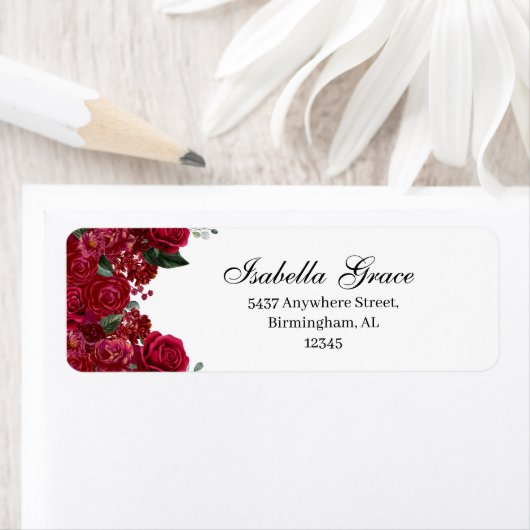 Red Floral Return Address Label (Insitu)