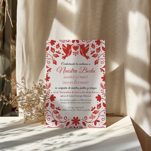 Red Floral Romantic Aesthetic Spanish Wedding Einladung