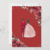 Red Floral Rose Gold Twins Boy Girl Quinceañera Einladung (Rückseite)