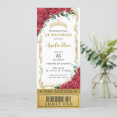 Red Floral Rose Quinceañera Sweet 16 VIP Ticket Einladung (Stehend Vorderseite)