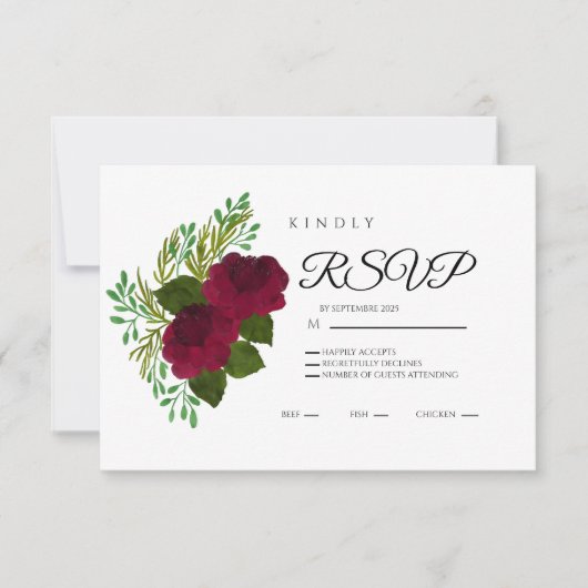 Red Floral RSVP Card – Elegant Wedding Response (Vorderseite)
