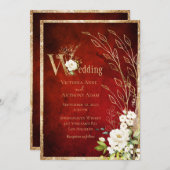 Red Floral Rustic Script Wedding Einladung (Vorne/Hinten)
