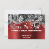 RED FLORAL SAVE THE DATE RSVP CARD KARTE (Vorderseite)