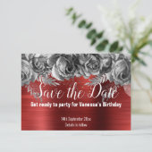 RED FLORAL SAVE THE DATE RSVP CARD KARTE (Stehend Vorderseite)