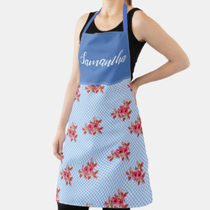 Red Floral Shabby Chic Blue Gingham Lily Kitchen A Schürze