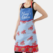 Red Floral Shabby Chic Blue Gingham Mums Kitchen A Schürze (InSitu)