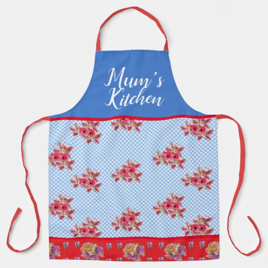Red Floral Shabby Chic Blue Gingham Mums Kitchen A Schürze (Vorderseite)