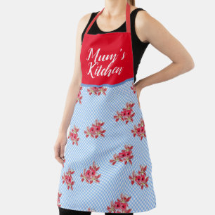 Red Floral Shabby Chic Blue Gingham Mums Küche Schürze