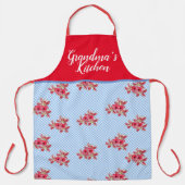 Red Floral Shabby Chic Blue Grandmas Küche Schürze (Vorderseite)