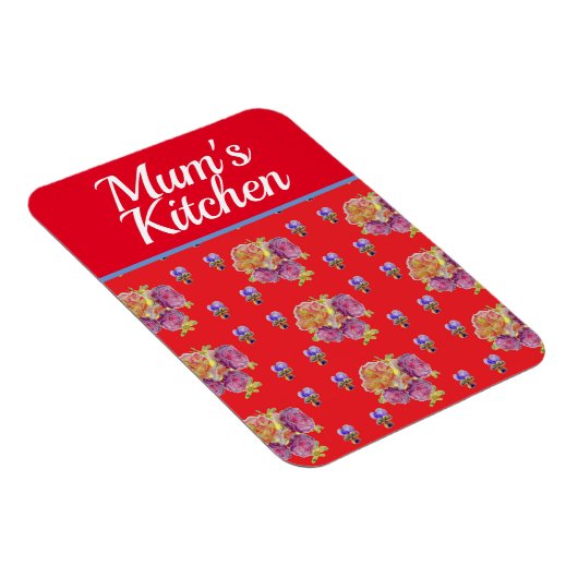 Red Floral Shabby Chic Rose Rose Ma Magnet (Rechte Seite)