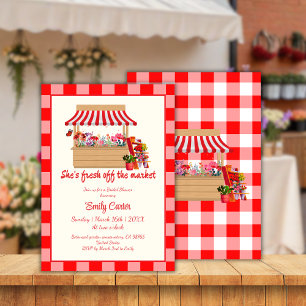 Red Floral She's Fresh of the Market Brautparty Einladung