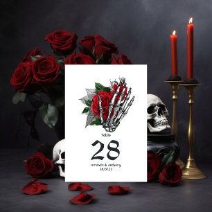 Red Floral Skeleton Gothic Wedding Tischnummer