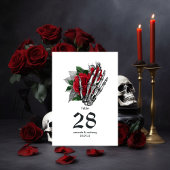 Red Floral Skeleton Gothic Wedding Tischnummer