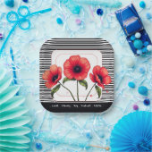 Red Floral Square Pappteller (Party)