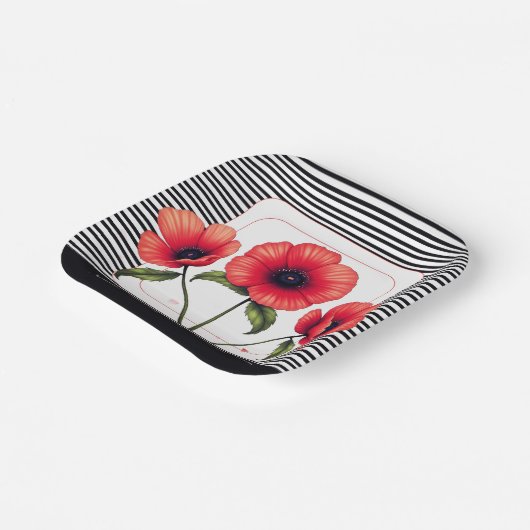 Red Floral Square Pappteller (Gewinkelt)