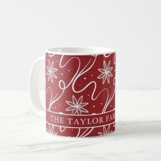 Red Floral Swirl Christmas Family Name Kaffeetasse (Vorderseite Links)