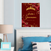Red Floral Swirl Quinceanera Welcome Sign Gold Foliendrucke (In Situ (Schlafzimmer))
