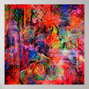 Red Floral Textur Poster