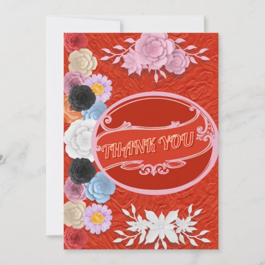 Red Floral Texture Danke Hochzeit Einladung (Vorderseite)