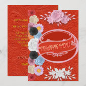 Red Floral Texture Danke Hochzeit Einladung (Vorne/Hinten)