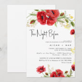 Red Floral The Night Before Rehearsal Dinner Einladung (Vorne/Hinten)