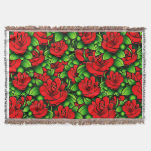 Red Floral Throw Blanket Decke