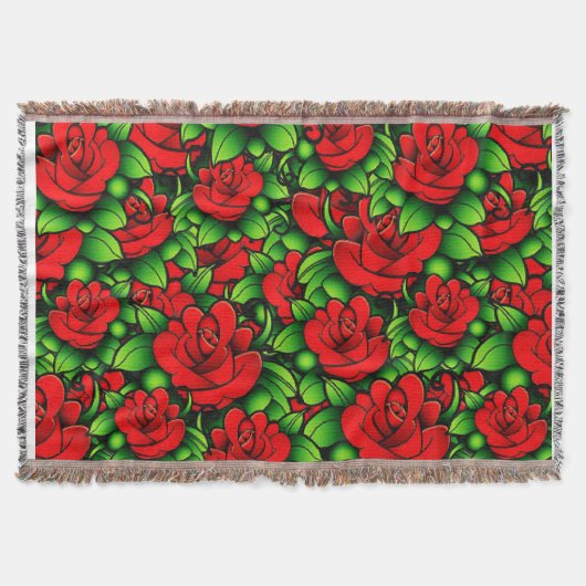 Red Floral Throw Blanket Decke (Vorderseite)