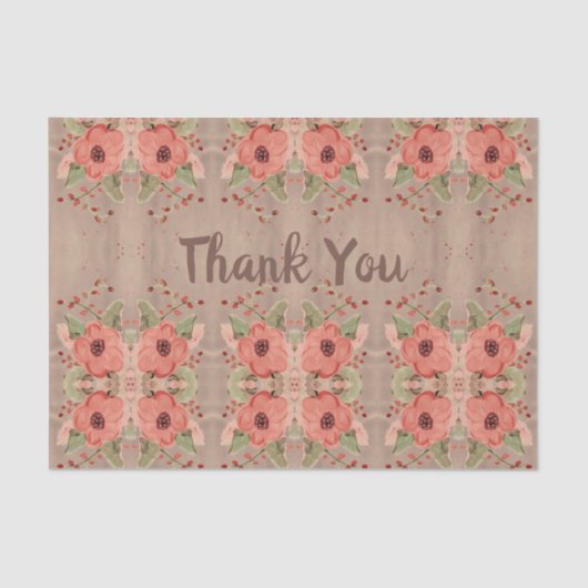 Red Floral Tissue Personalisieren Dankeschön Text Seidenpapier (Vorderseite)