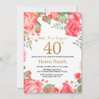 Red Floral Überraschung 40. Geburtstag Gold Glitze