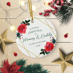 Red Floral Unsere ersten Weihnachten als Mommy und Keramik Ornament