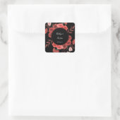 Red Floral Vielen Dank - Black Quadratischer Aufkleber (Tasche)