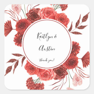 Red Floral Vielen Dank Quadratischer Aufkleber