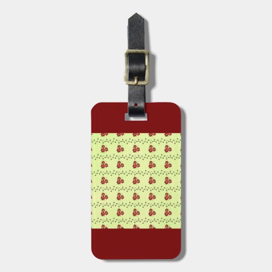 Red Floral Vine Pattern on Light Green Gepäckanhänger (Vorderseite vertikal)