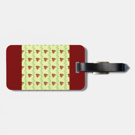 Red Floral Vine Pattern on Light Green Gepäckanhänger (Rückseite horizontal)