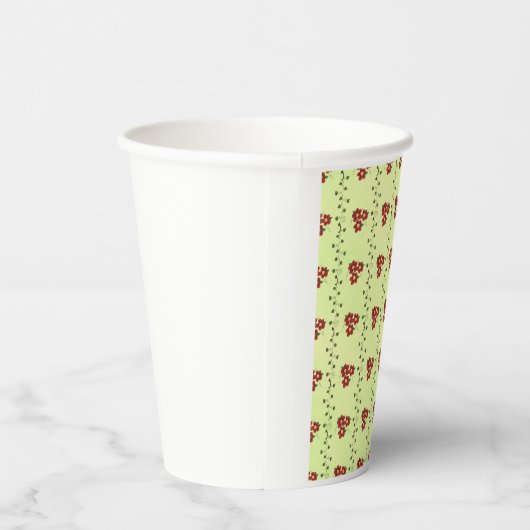 Red Floral Vine Pattern on Light Green Pappbecher (Rechts)