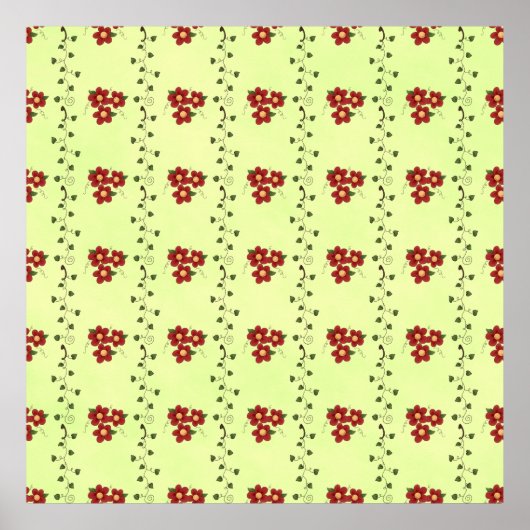 Red Floral Vine Pattern on Light Green Poster (Vorne)