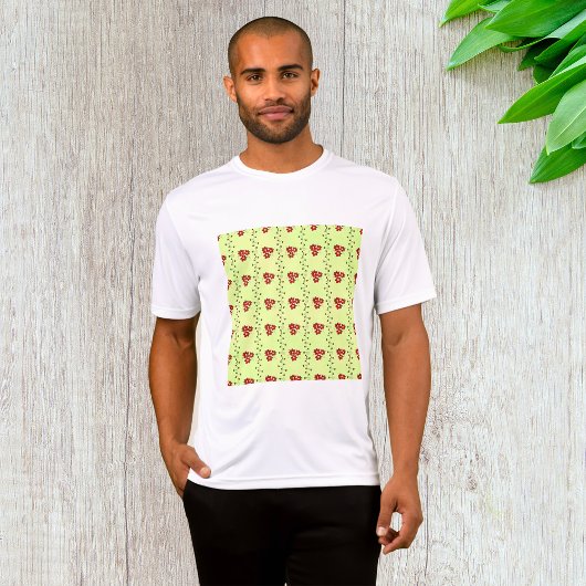 Red Floral Vine Pattern on Light Green T-Shirt