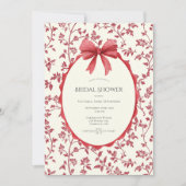 Red Floral & Vines Vintage Bridal Shower  Einladung (Vorderseite)